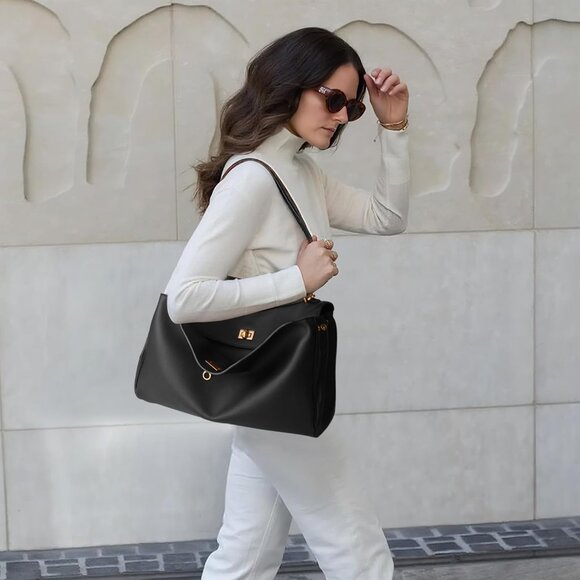 Spacious Genuine Leather Tote Bag with Adjustable Strap - Chic Travel Handbag - Picture 6 of 6